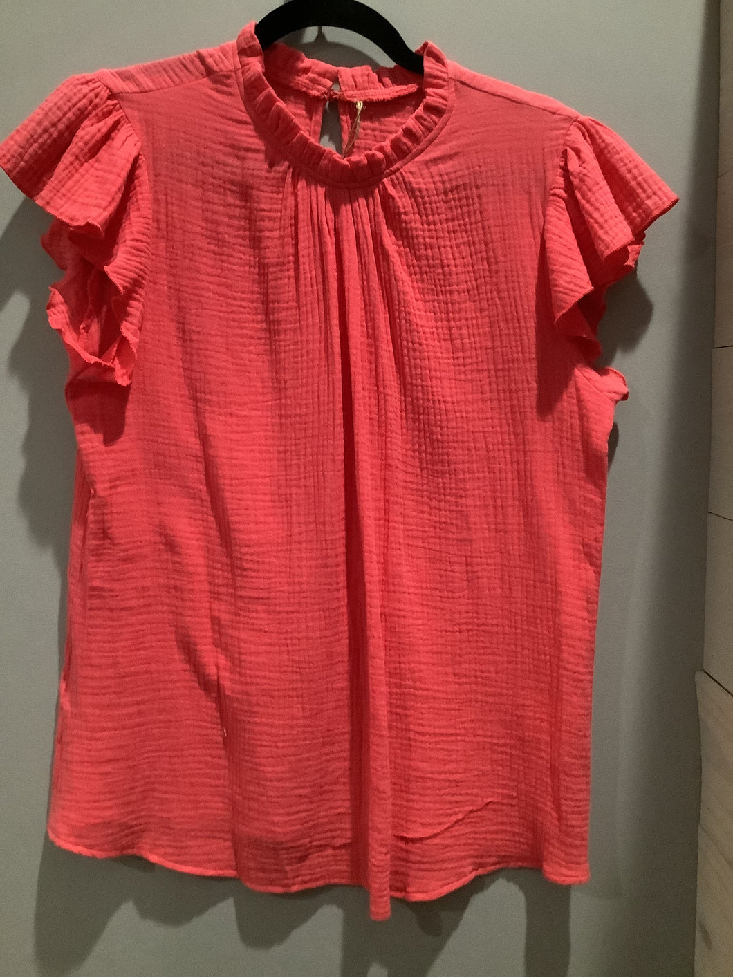 Rose Flutter Sleeve Frilled Neck