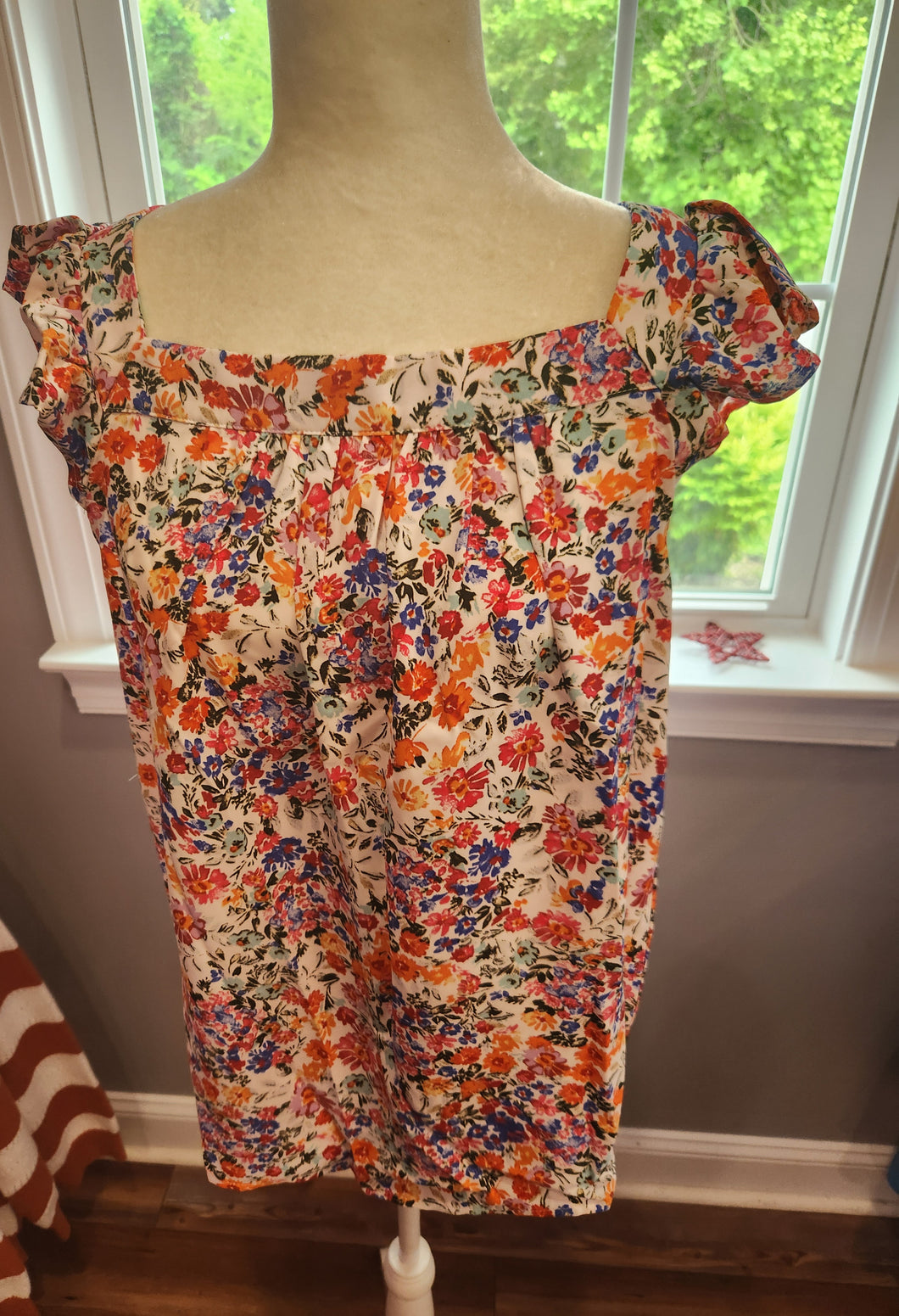 Floral square neck tank top