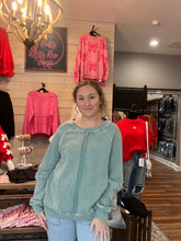 Load image into Gallery viewer, Washed Long Sleeve Panel Crewneck Top
