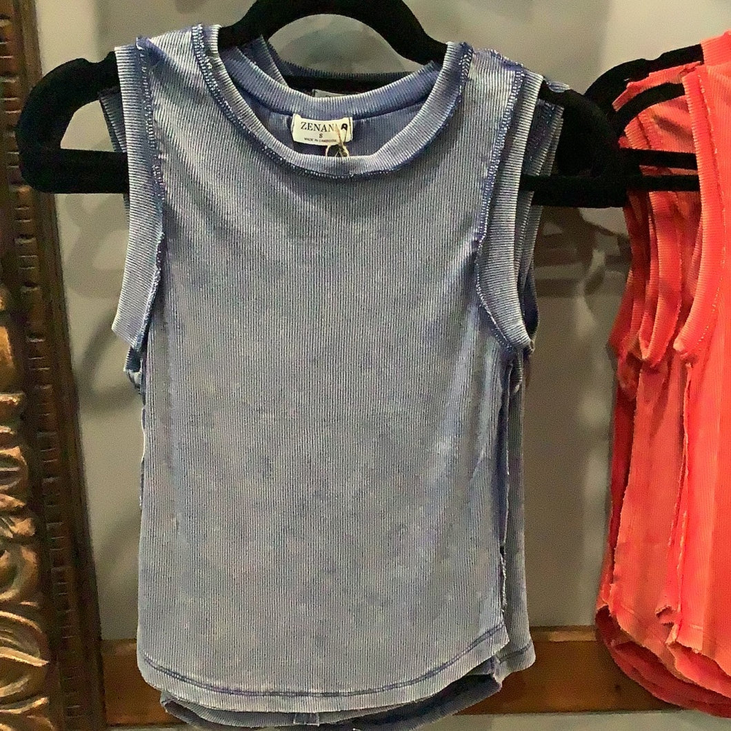 Washed Ribbed Sleeveless Tank