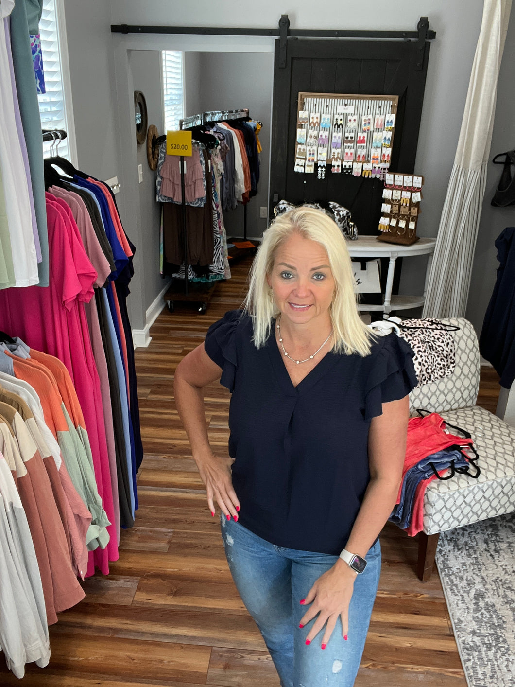 Minimalist Solid V Neck Ruffle Short Sleeve Top