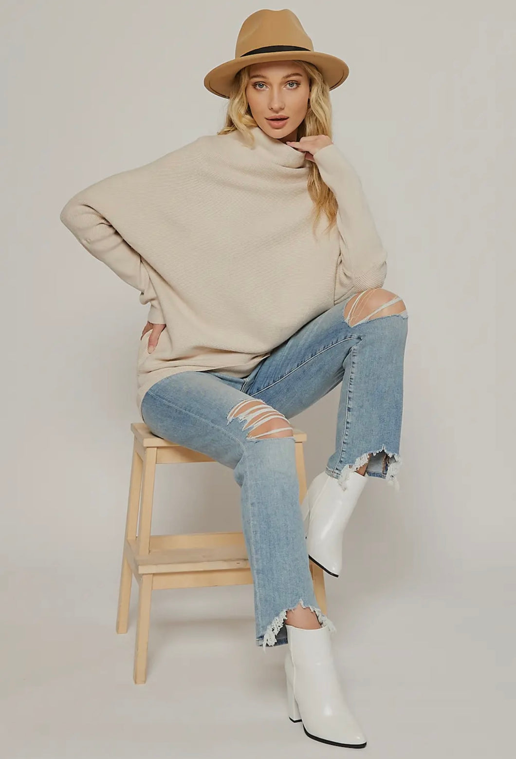 Slouch Neck Dolman Pullover Sweater Top