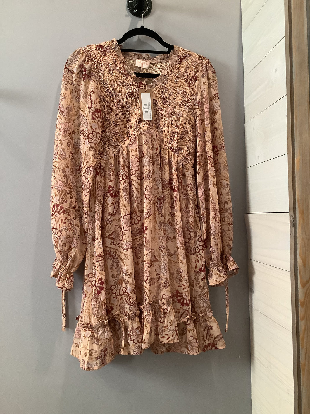 Smocked Bodice Short Dress - Paisley-Taupe