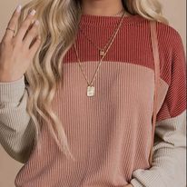 Colorblock Rib Textured Knit Top