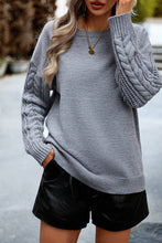 Load image into Gallery viewer, WOMEN SOLID CABLE KNIT SLEEVE SWEATER
