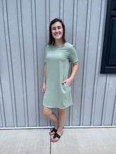 Load image into Gallery viewer, Sage green shift dress
