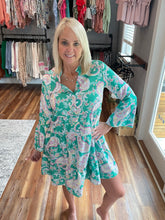 Load image into Gallery viewer, Green Paisley Print Notch Neck Tunic Dress
