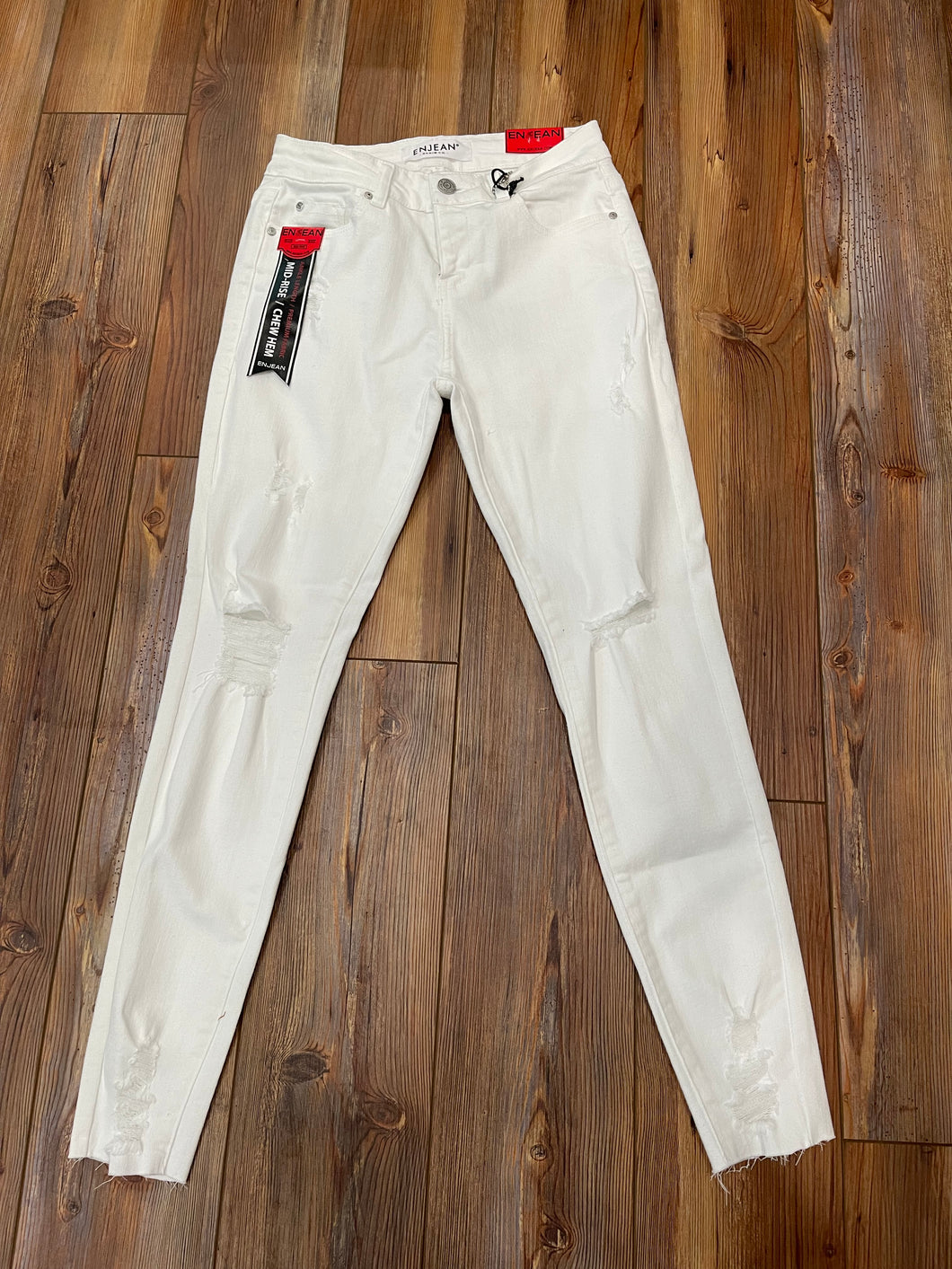 EnJean White High Rise Skinny Chew Hem