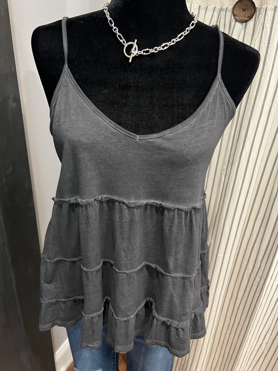 Heathered Black Tiered Tank