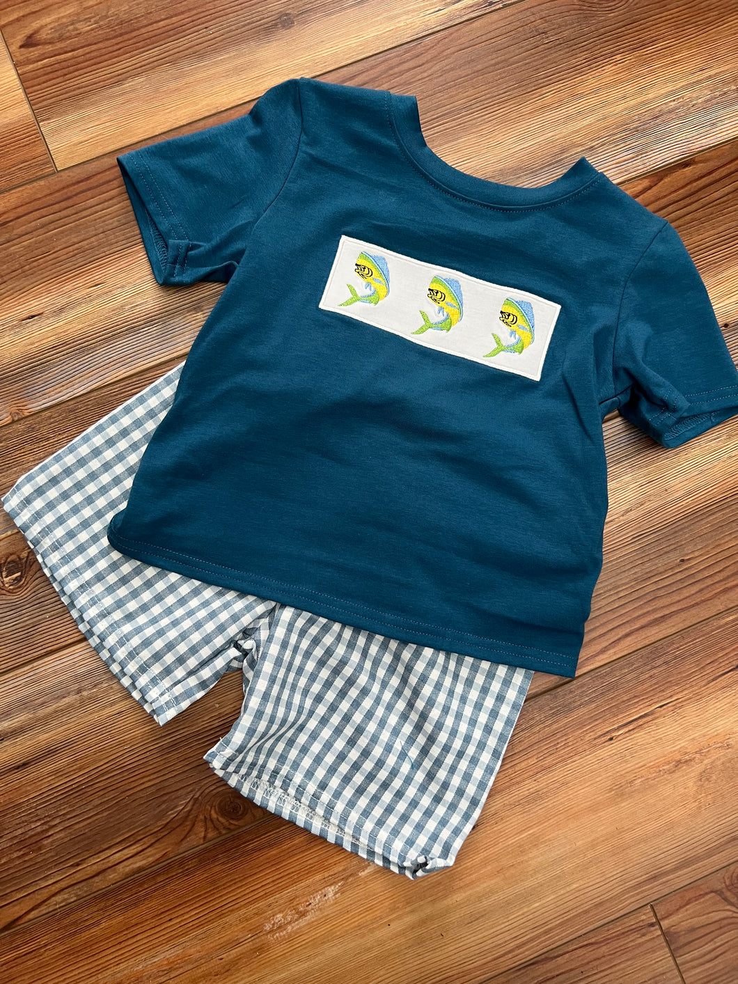 Blue Fish Tee and Plaid Pants Set