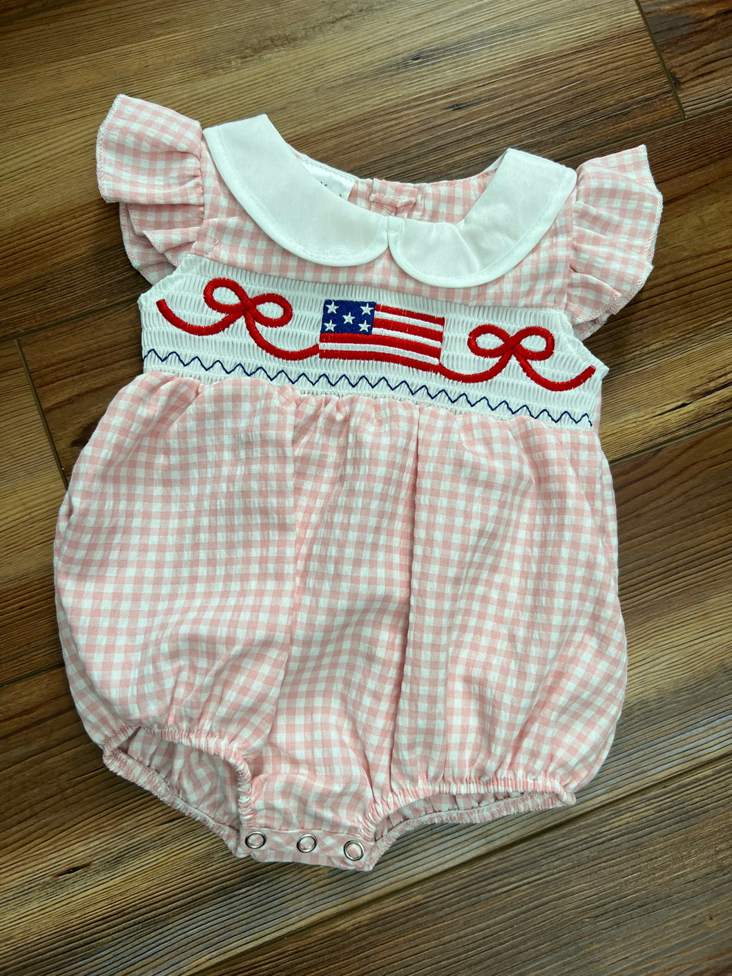 Red Plaided American Flag Onesie