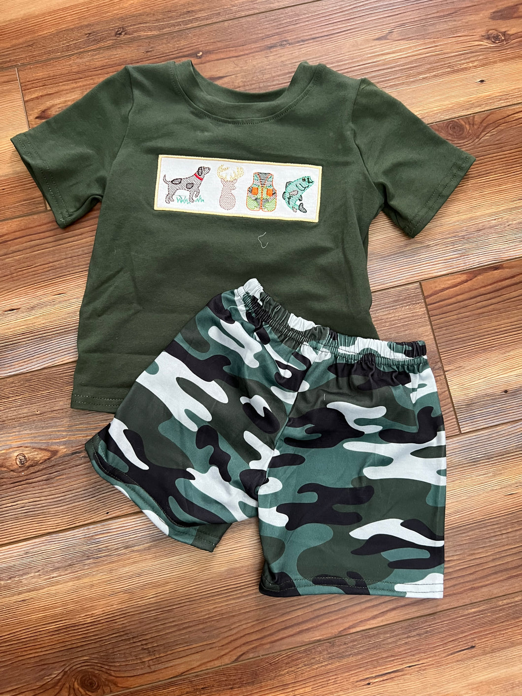 Green Tee and Camo Pants Set