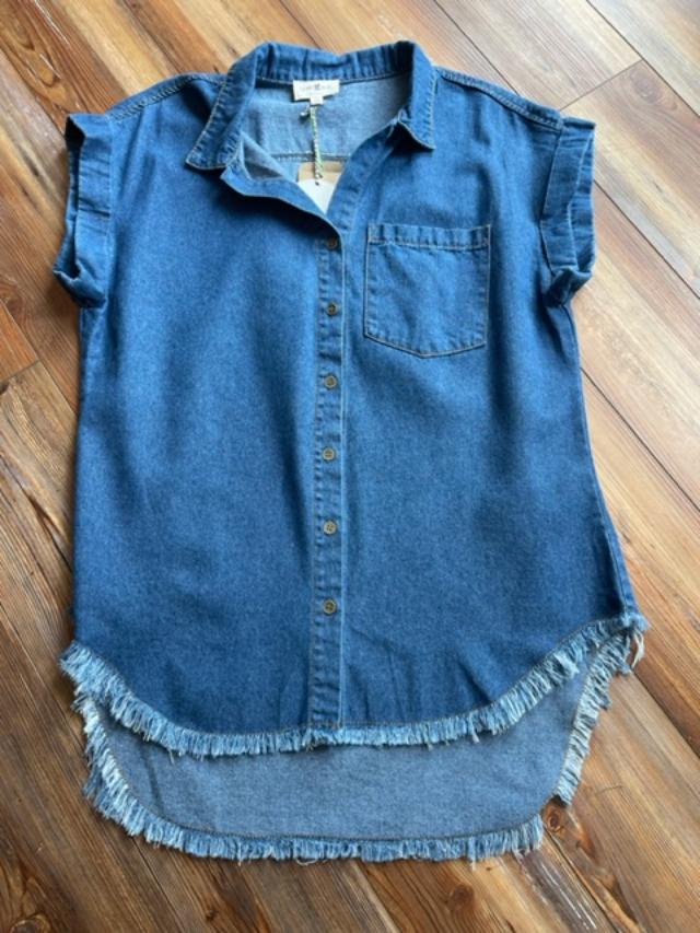 Denim button up collared short sleeve