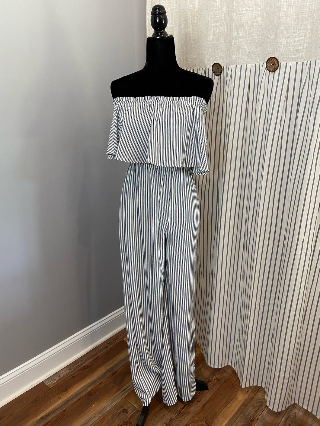 Strapless Ruffle Stripped Jumpsuit