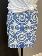 Load image into Gallery viewer, Blue Embroidered Mini H-Line Skirt
