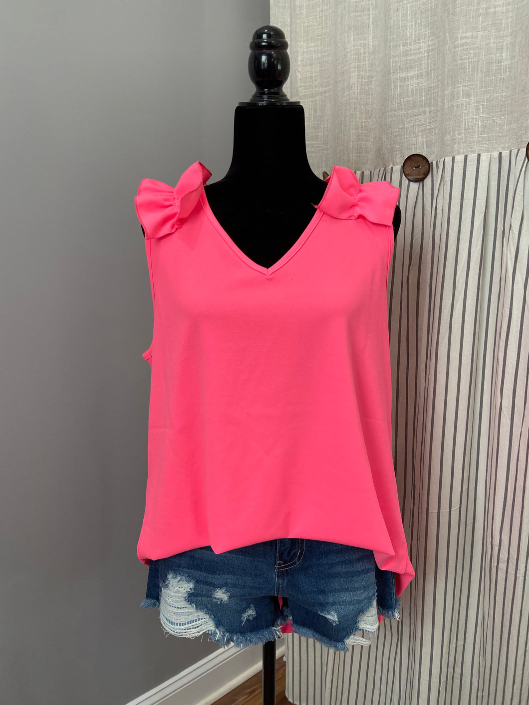 Hot PInk Ruffle Sleeved Tank