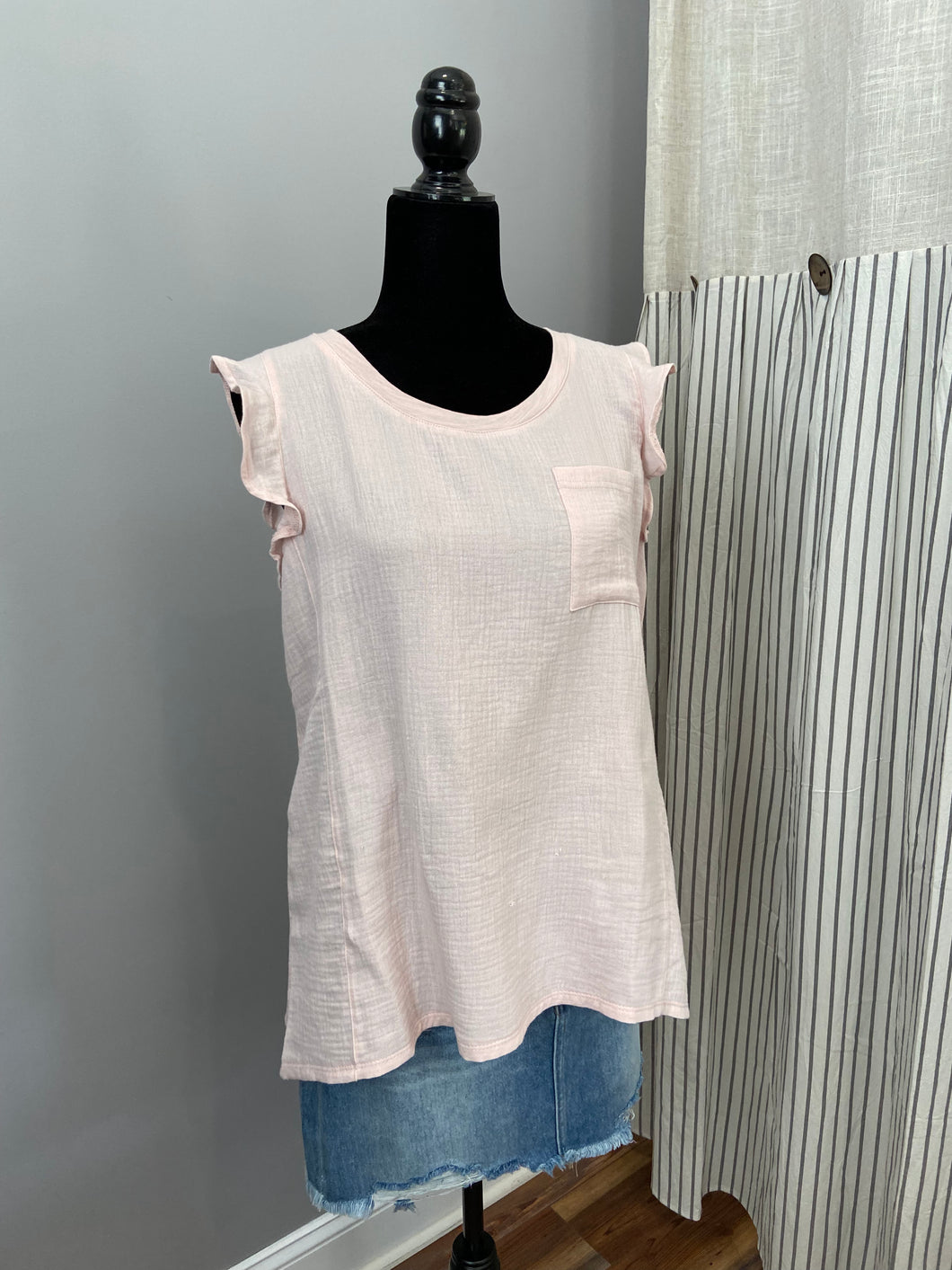 Soft Baby Pink Ruffle Sleeve Tank