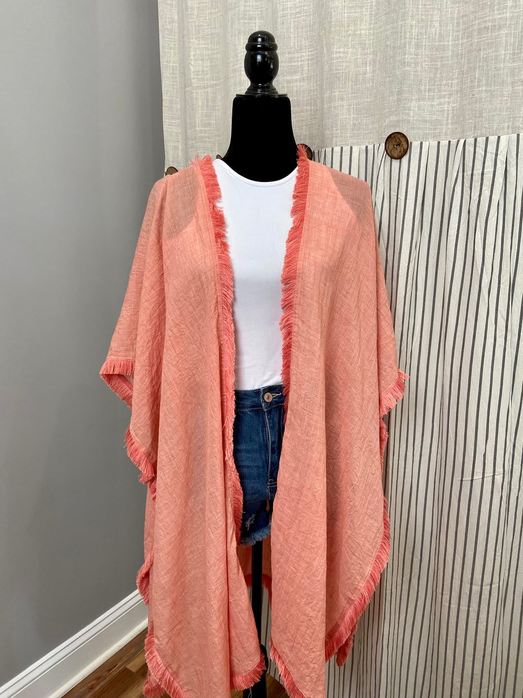 coral fringe kimono