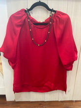 Load image into Gallery viewer, Red Satin Half Balloon Sleeve Top
