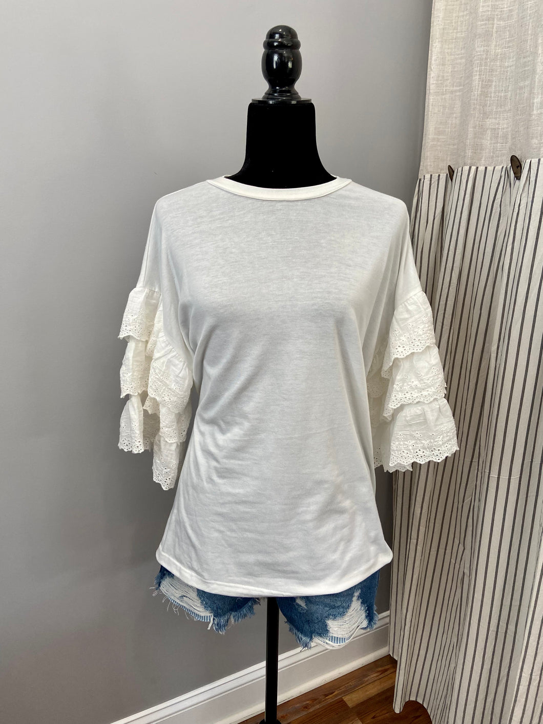 White Ruffle Tier Sleeve Top