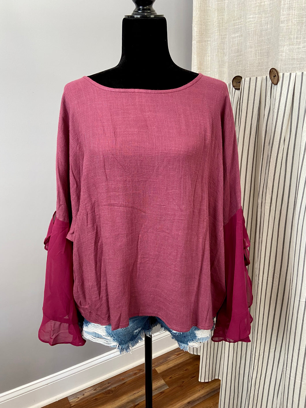 Plum Purple Long Sheer Sleeve Top