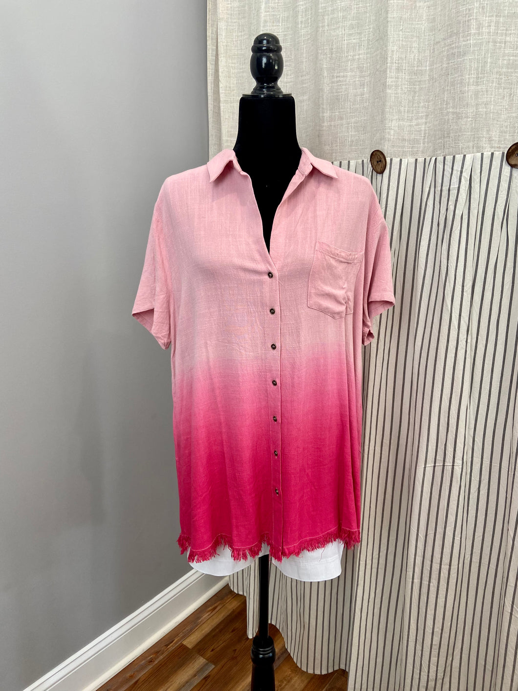 Short Sleeve Ombre Button up