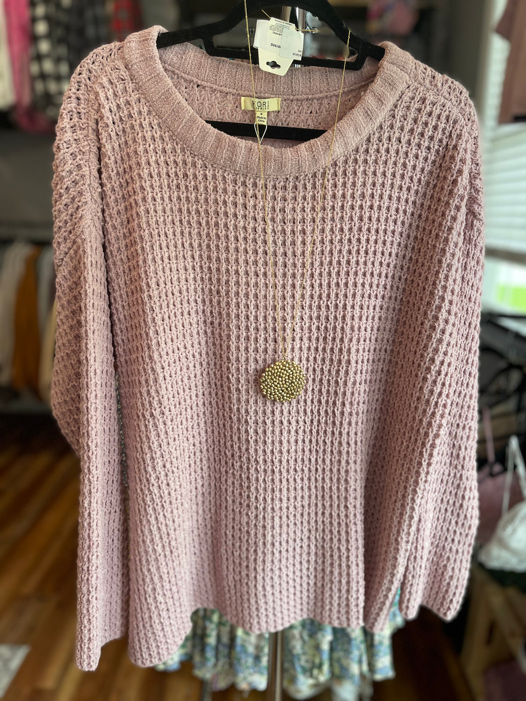 long sleeve waffle knit sweater