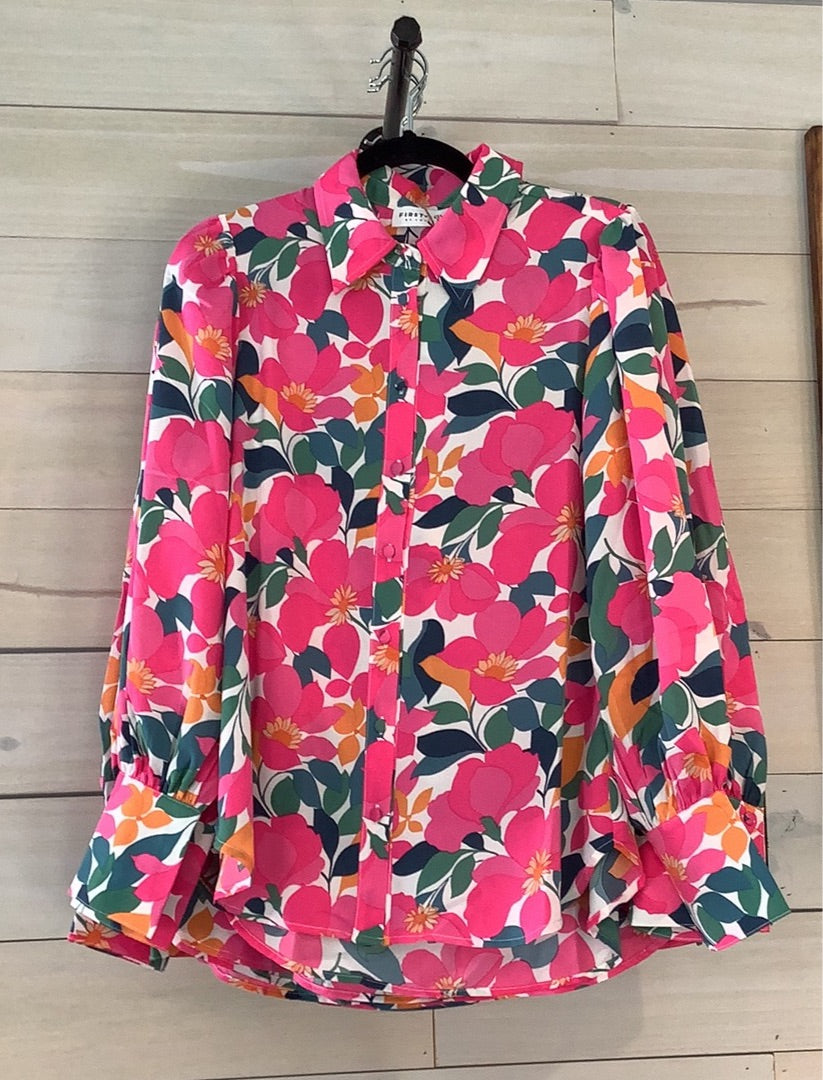 Floral Print Button Up Long Sleeve Collared Shirt