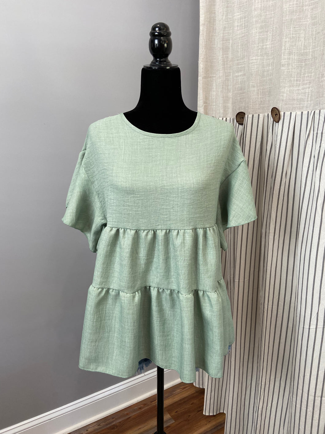 Sage Tiered Baby Doll Top