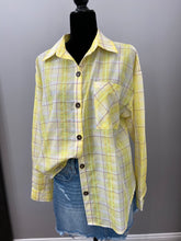 Load image into Gallery viewer, Yellow and purple Plaid light weight button up
