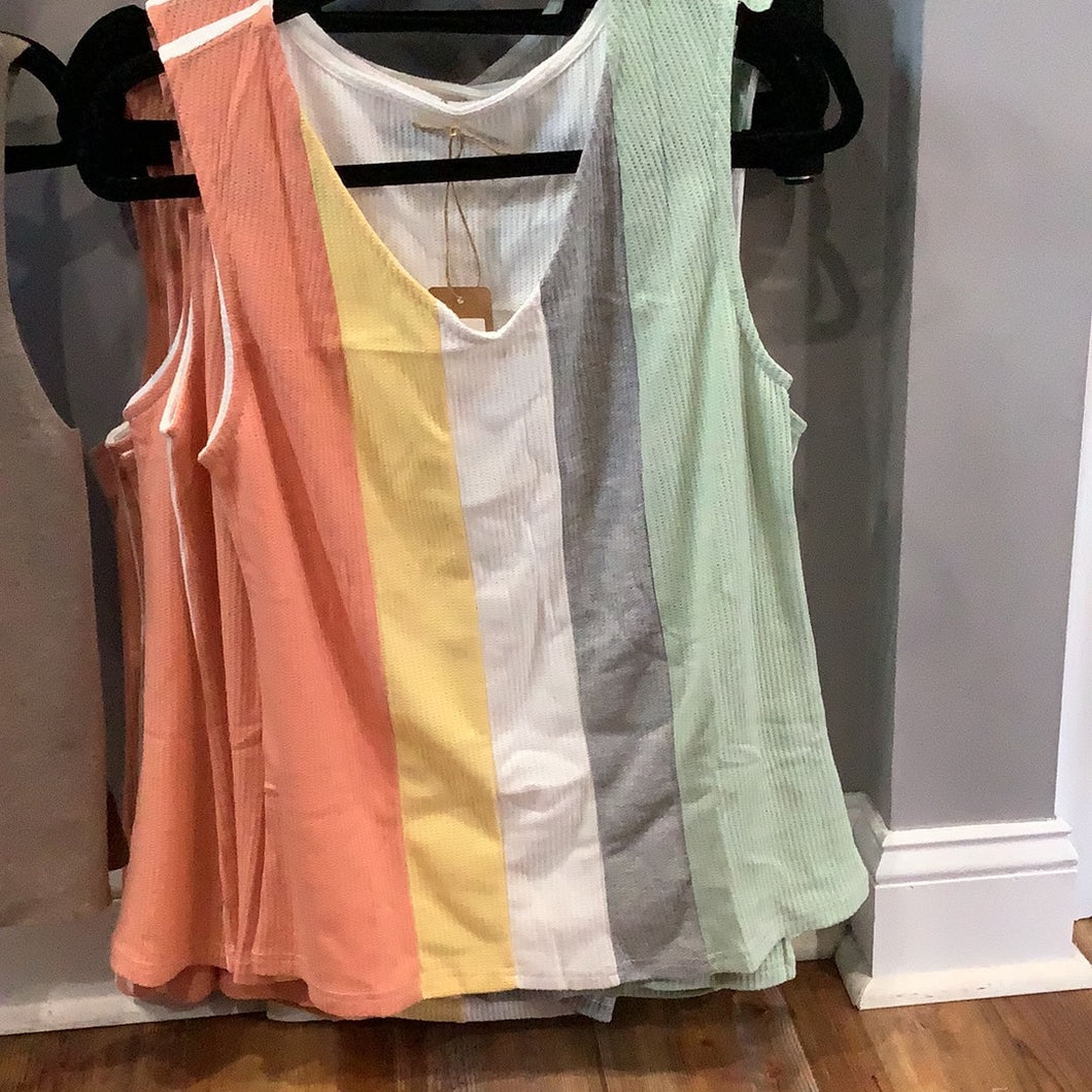 Multicolor Color Block V-Neck Waffle Knit