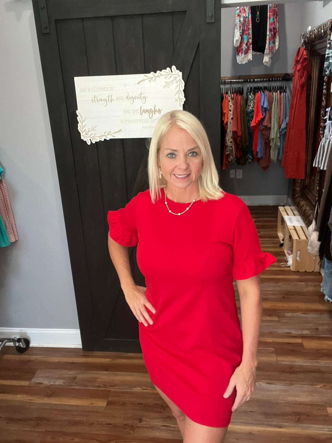 Red Ruffle Sleeve Dress