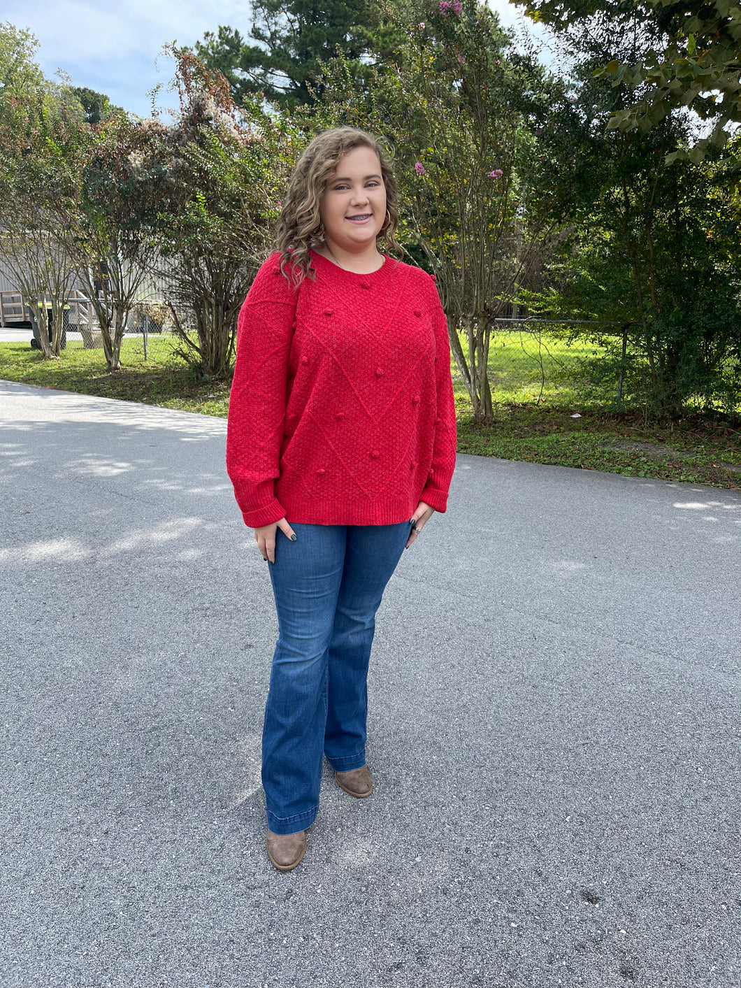 Red Pom Pom Sweater