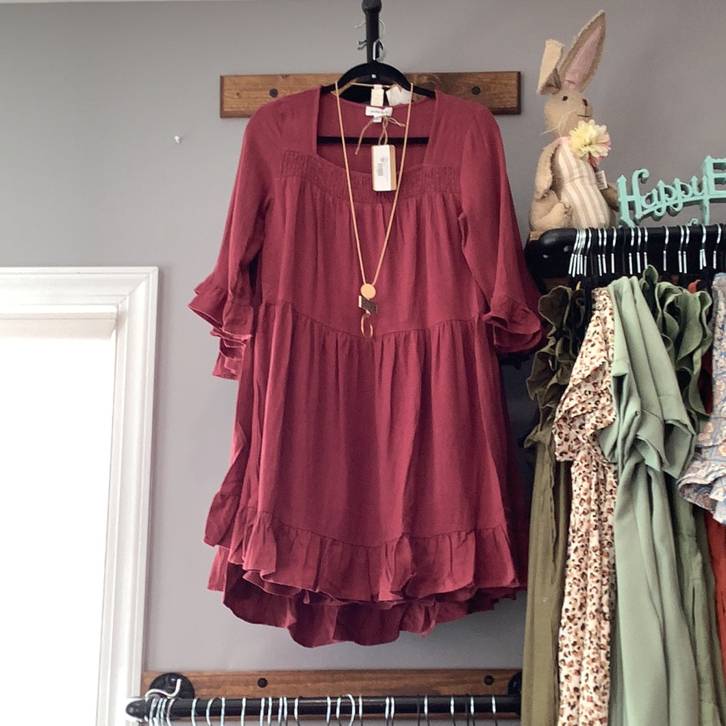 Flowy Fall Dress- Burgundy