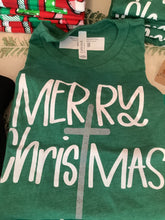 Load image into Gallery viewer, Merry Christmas t shirt with cross
