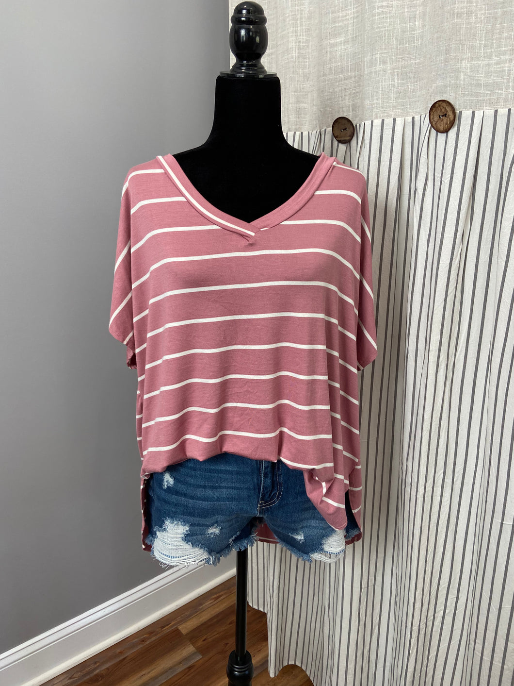 Mauve White Striped Top