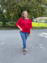 Load image into Gallery viewer, Red Satin Half Balloon Sleeve Top
