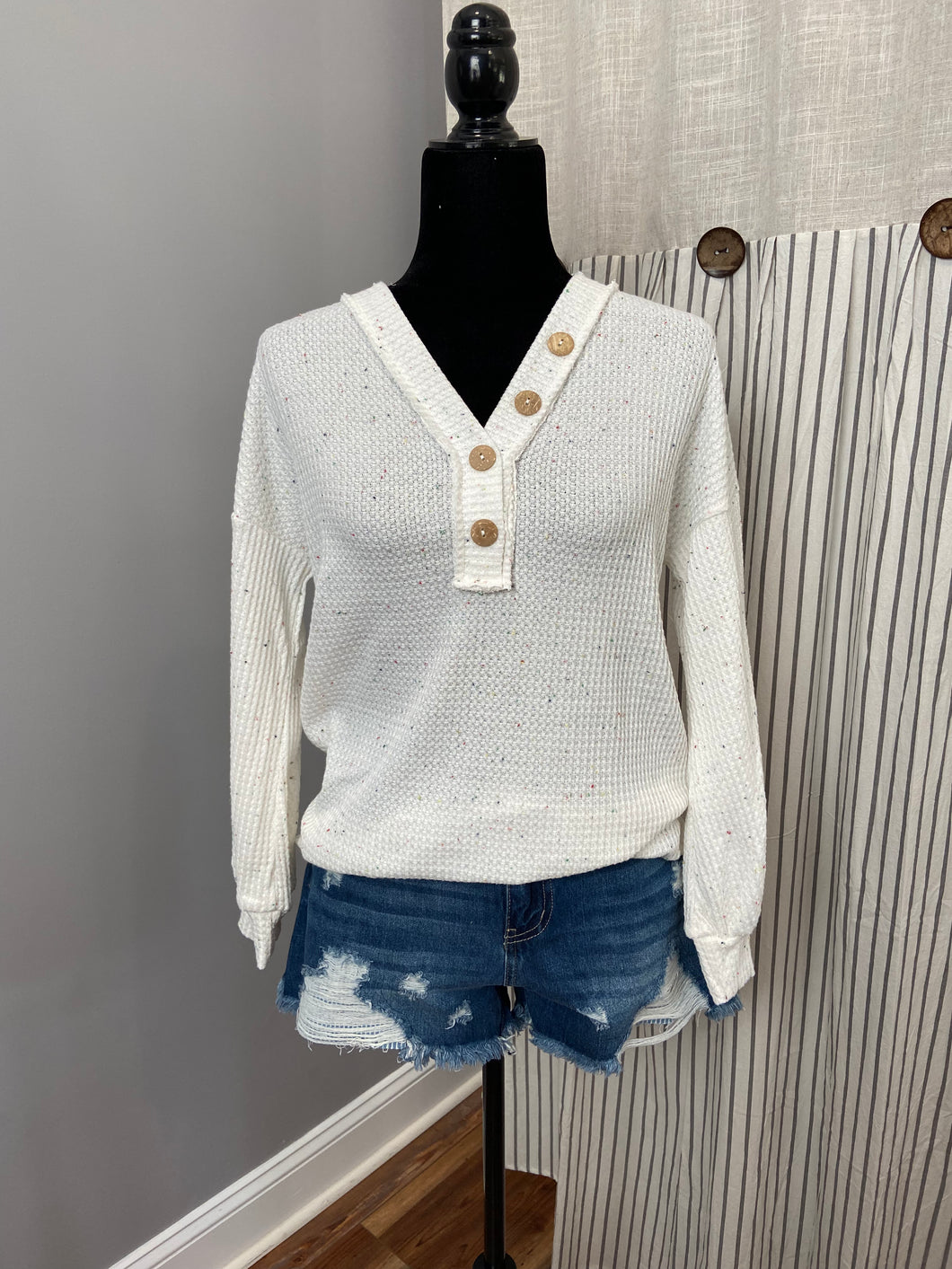 White Multi Spotted Waffle Knit Top