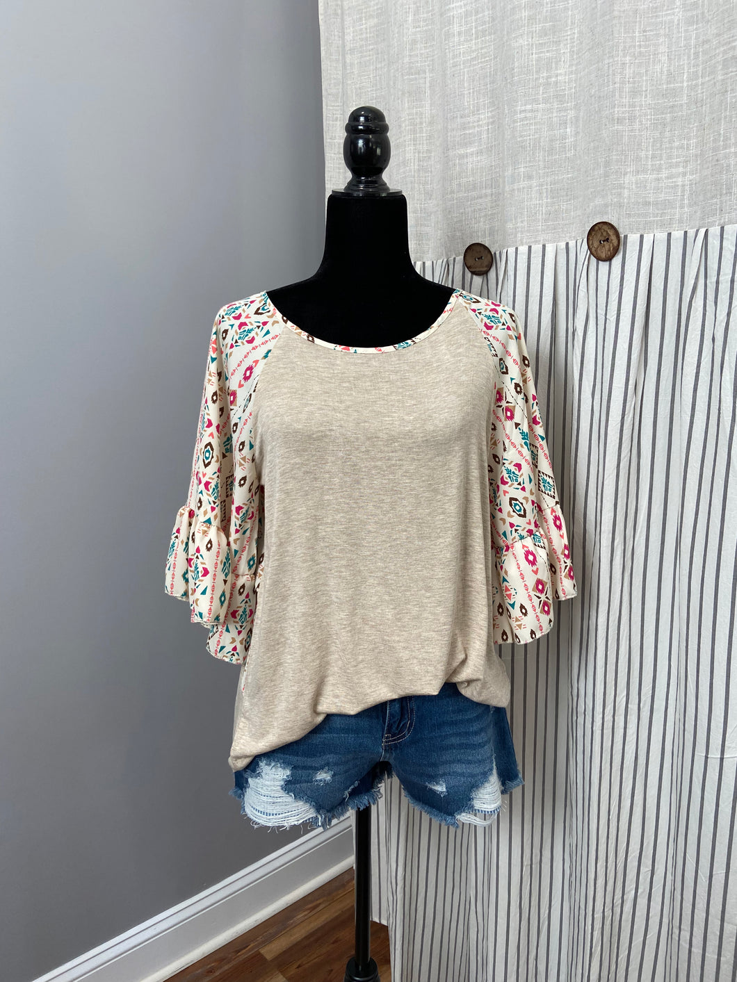 Beige Detailed Sleeve Top