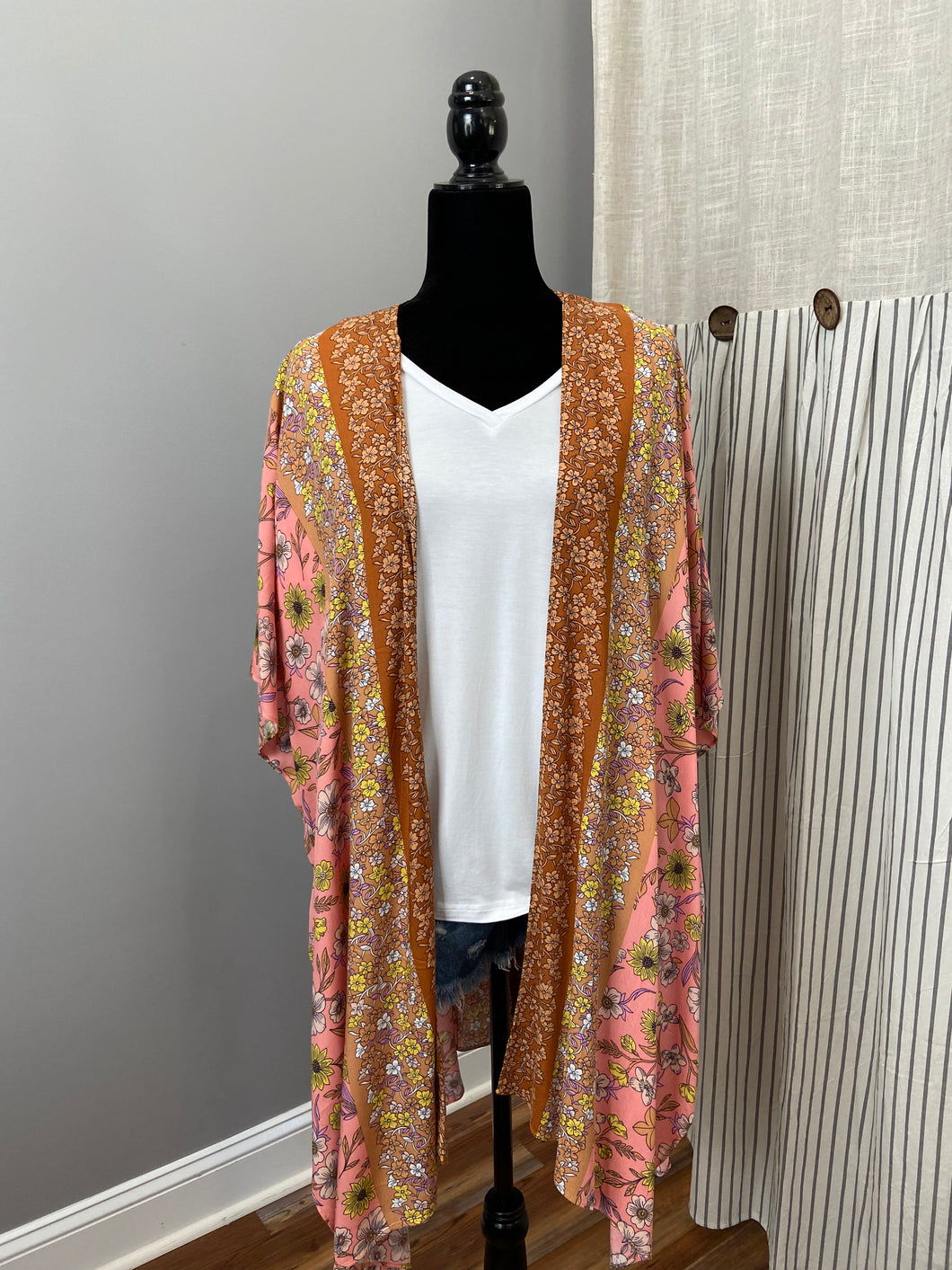 Pink and Orange Floral Kimono