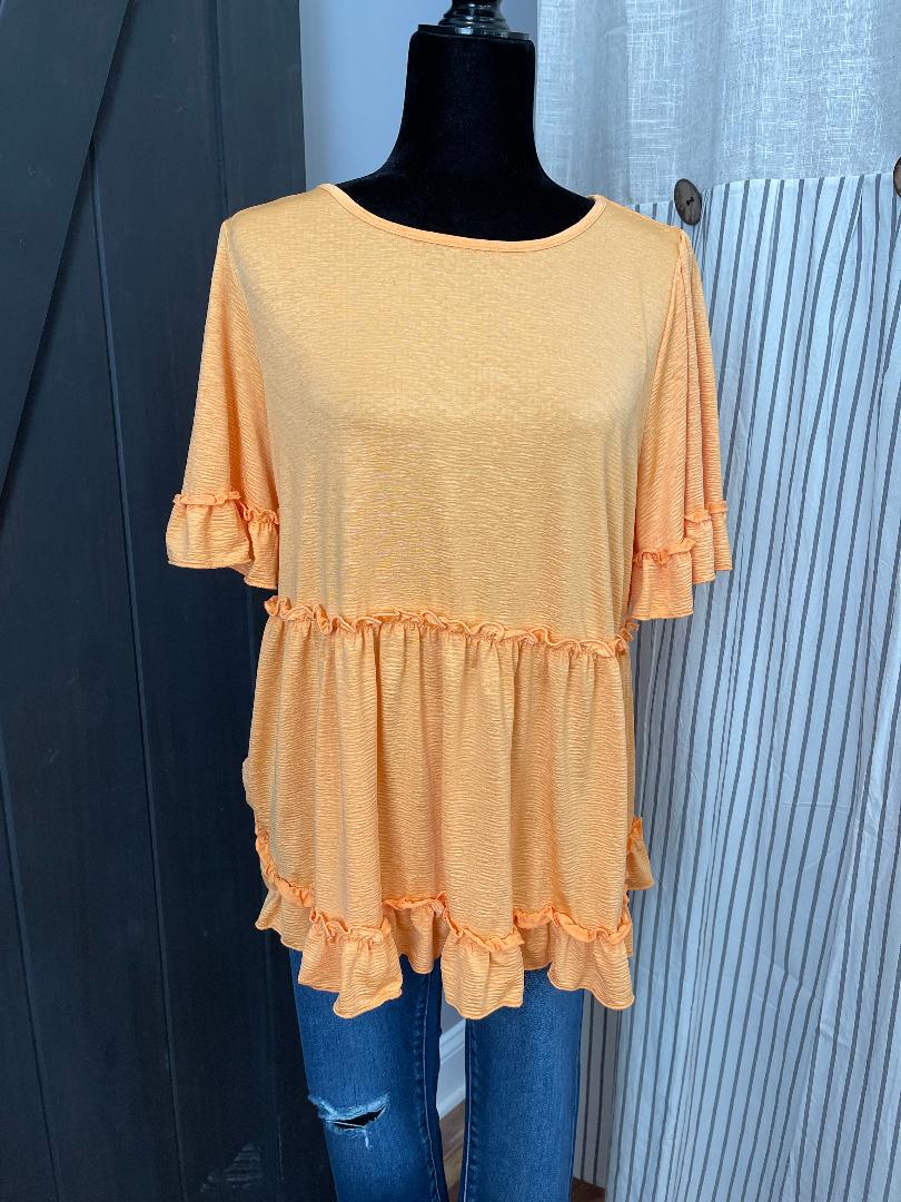 Orange Short Ruffle Sleeve Top